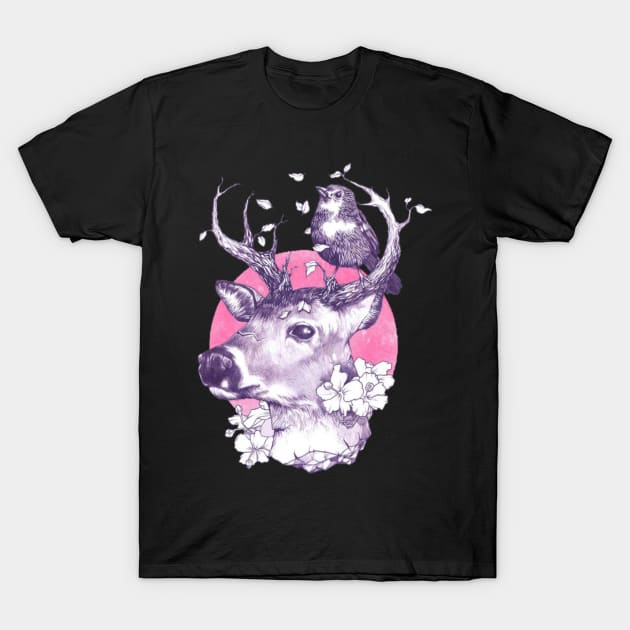 Deer With Flowers T-Shirt by Honu Art Studio